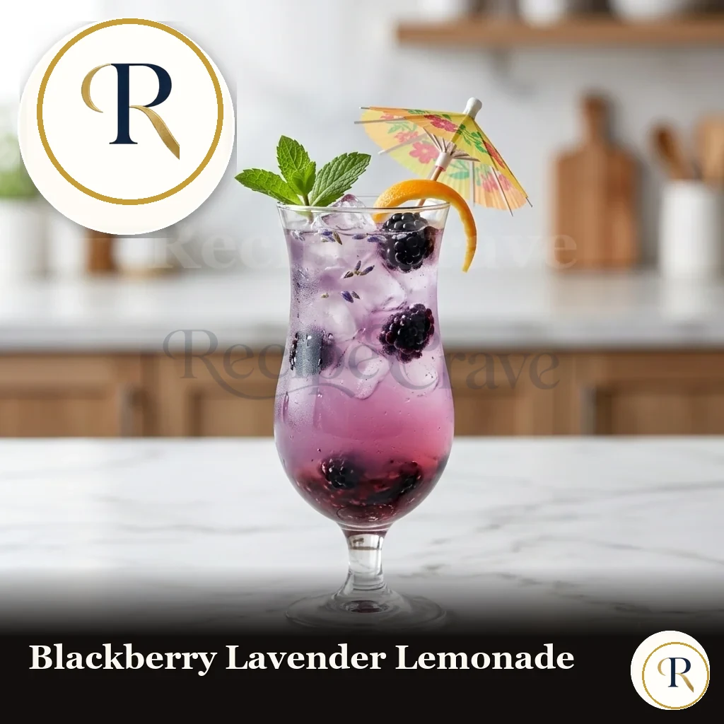 Blackberry lavender homemade lemonade in a glass with ice and fresh berries