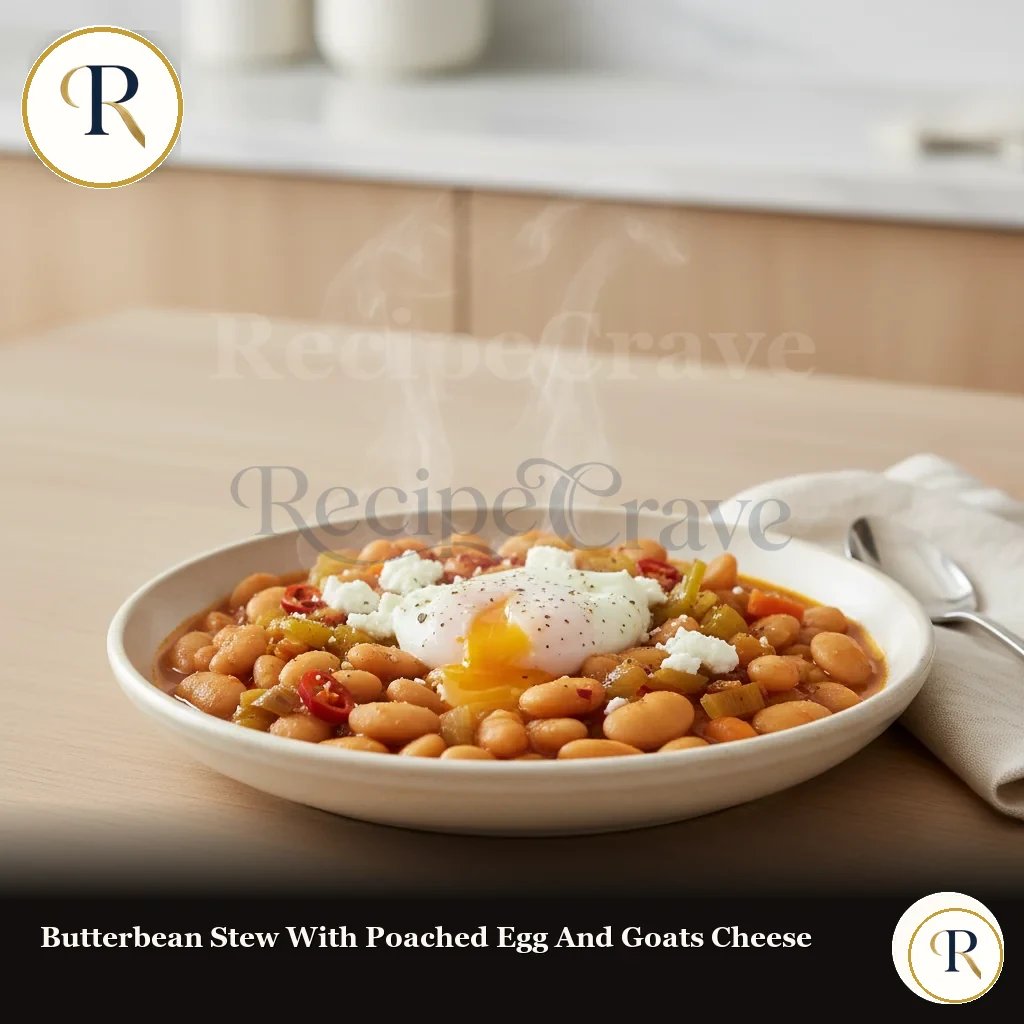 Butter bean stew with poached egg and goat's cheese made from dried beans