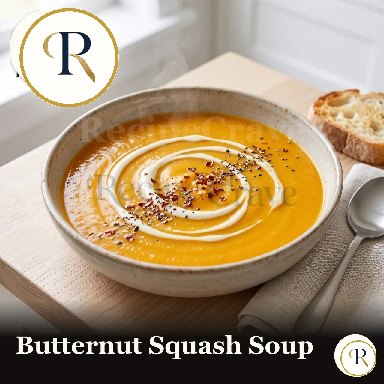 Silky restaurant-quality butternut squash soup with a swirl of cream