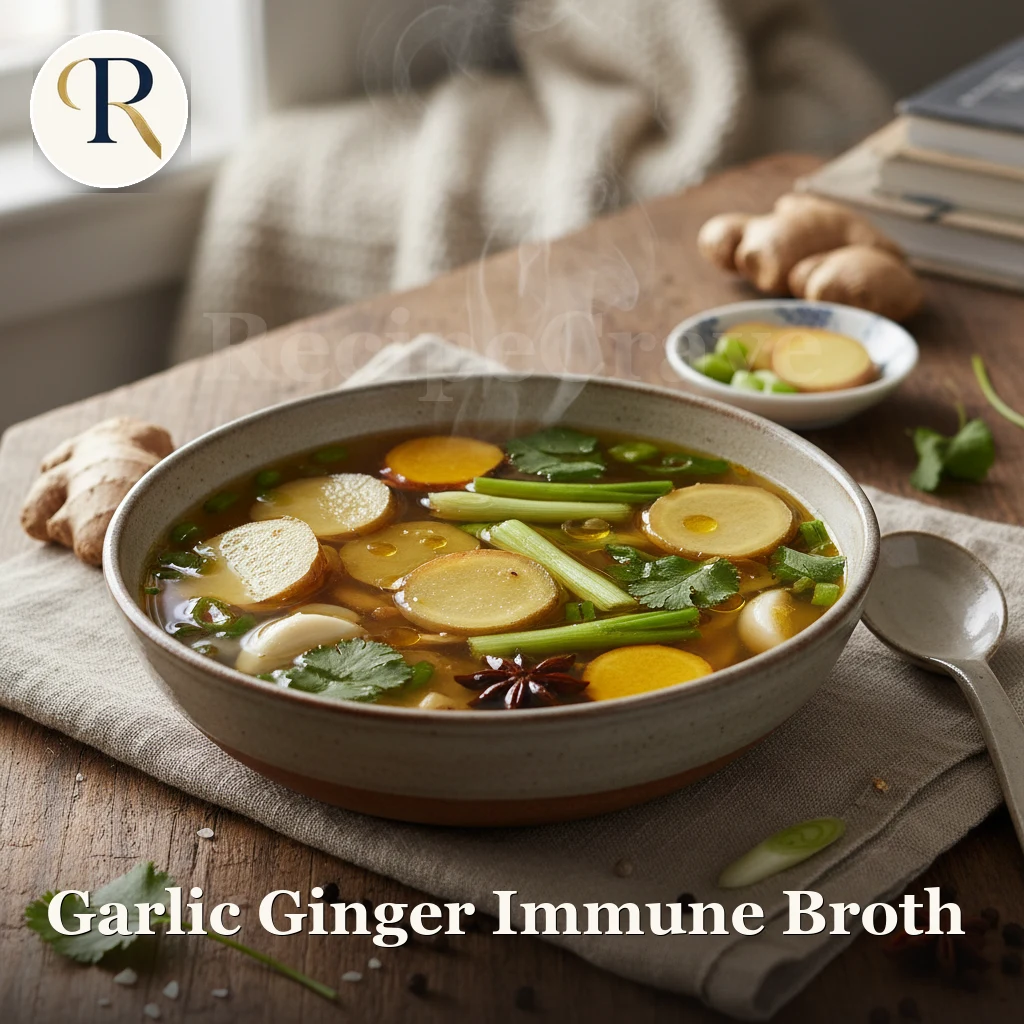 Garlic and ginger broth in a bowl, a classic way of cooking with ginger